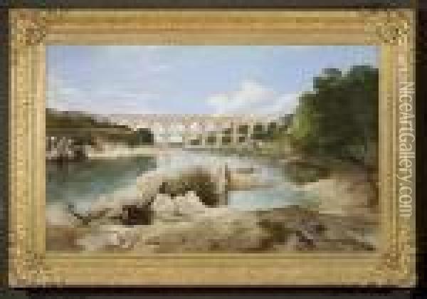 The Pont Du Gard Built By The Romans To Supply Nimes With Water Oil Painting - Frederick Richard Lee