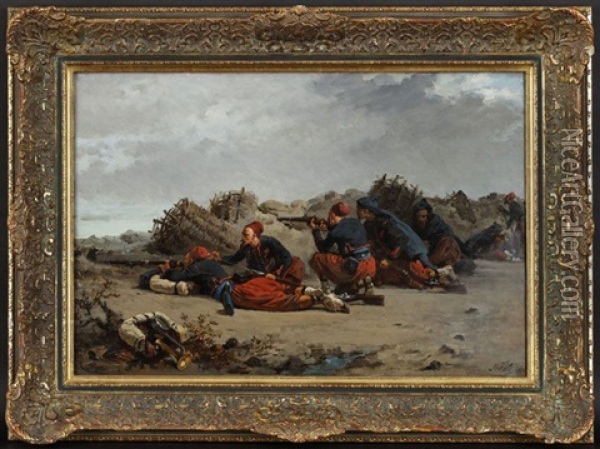 Scene De Combat Oil Painting - Isidore Alexandre Augustin Pils