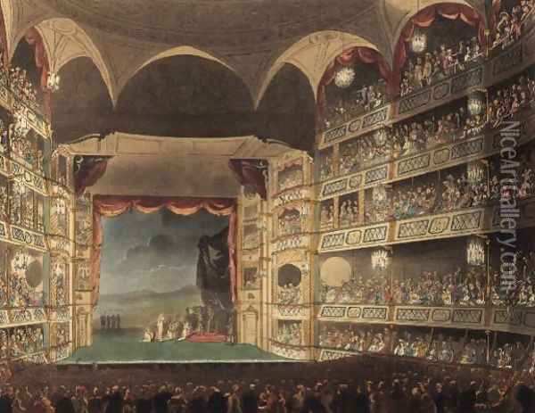 Interior of Drury Lane Theatre, 1808 Oil Painting - T. Rowlandson & A.C. Pugin