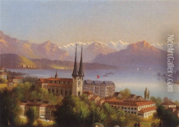 Blick Auf Genf Oil Painting - Hubert Sattler