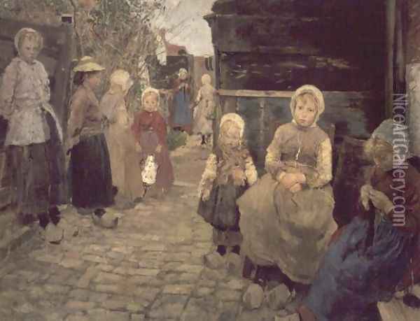 Fishermans children in Zandroot, 1882 Oil Painting - Fritz von Uhde