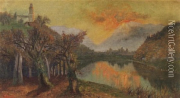 Flusslandschaft In Abendstimmung Oil Painting - Giacomo Varese