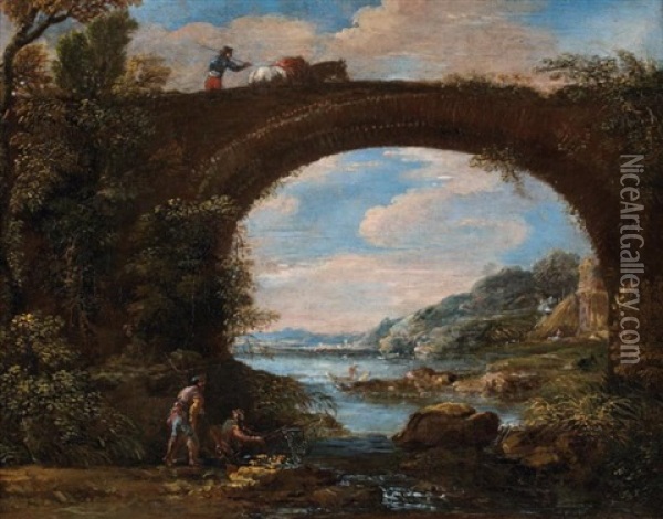 Pecheurs Et Bergers Pres D'un Pont Oil Painting - Jan de Momper