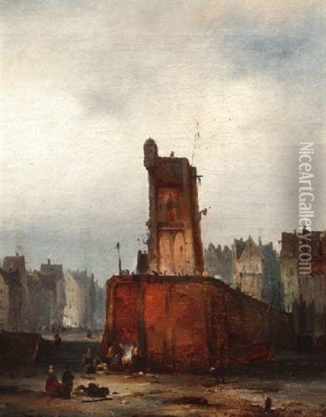 Alter Leuchtturm Einer Belgischen Hafenstadt (antwerpen?) Oil Painting - Jean (Jan) Michael Ruyten