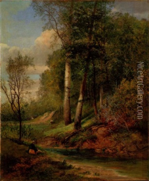 Waldlichtung Mit Rastendem Wanderer Oil Painting - Alfred Glendening Jr.