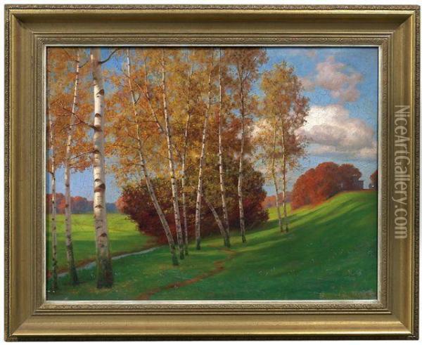 Herbstliche Birken Am Wiesenhang Oil Painting - Hermann Traugott Rudisuhli