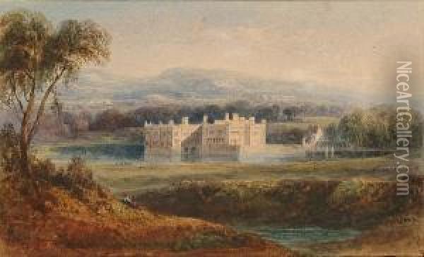 View Of A Stately House; Romantic Architectural View; View Towards A City Oil Painting - William Crouch