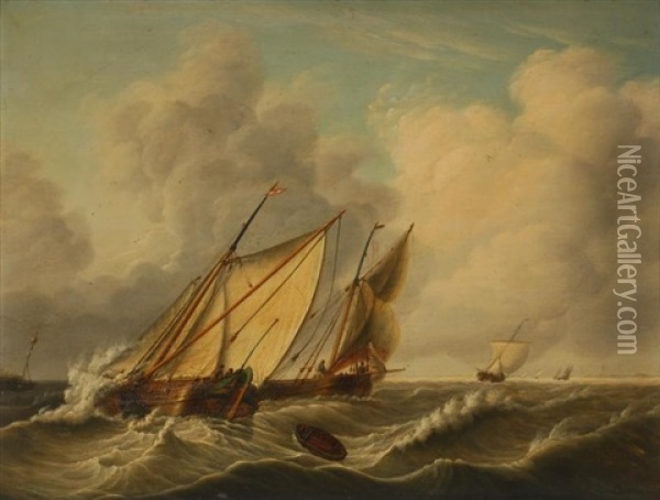 Bateaux De Peche En Mer Oil Painting - Jan Hendrik Boshamer