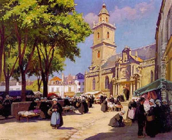 Le Marche A Auray Oil Painting - Henri Alphonse Barnoin