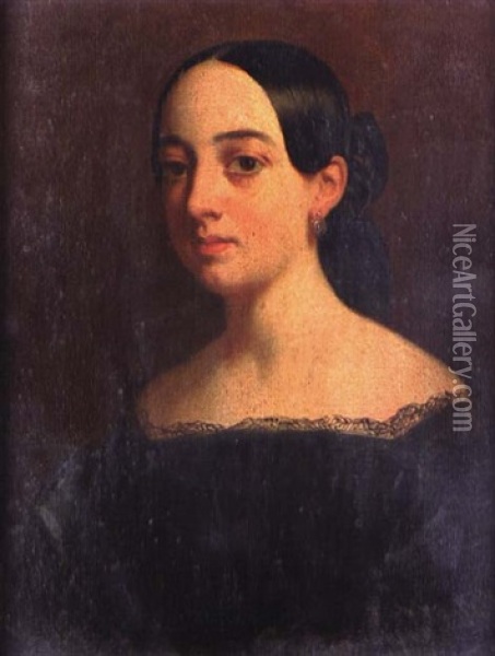 Portrait De Jeune Femme Oil Painting - Achille Jacques Jean Marie Deveria