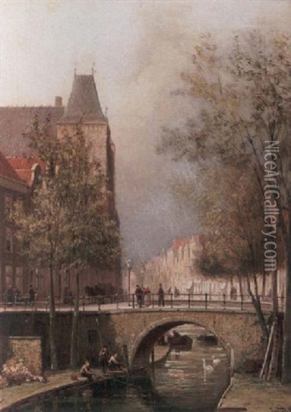 A Dutch Town Scene Oil Painting - Cornelis Christiaan Dommelshuizen