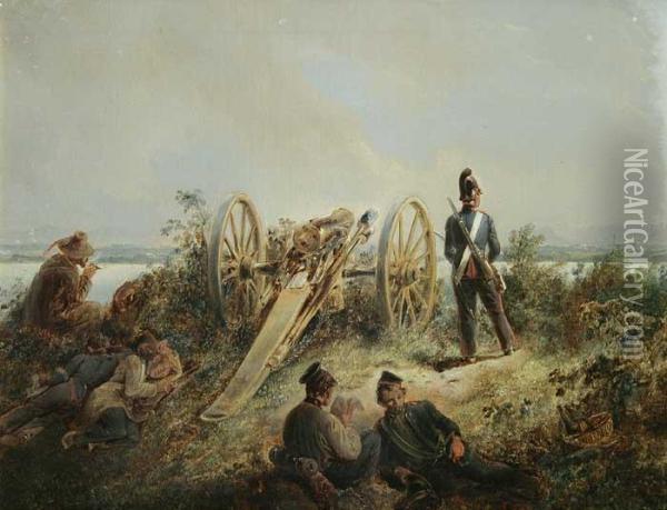 Rastende Soldaten Im Voralpenland Oil Painting - Heinrich M. Dietrich Monten