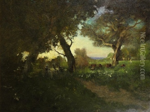 Cattle Gazing Under The Oaks Oil Painting - William Keith