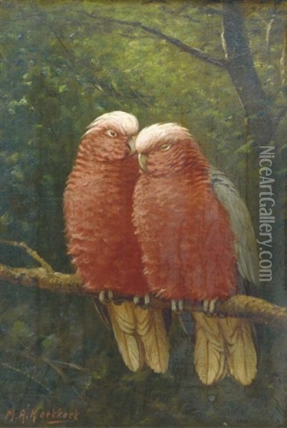 Rose Kakatoes: Colourful Friends Oil Painting - Marinus Adrianus Koekkoek the Younger