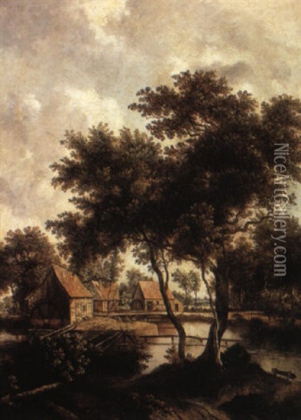 Le Moulin Du Louvre Oil Painting - Meindert Hobbema