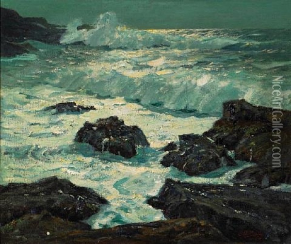 Moonbeams, California Coast Oil Painting - William Ritschel