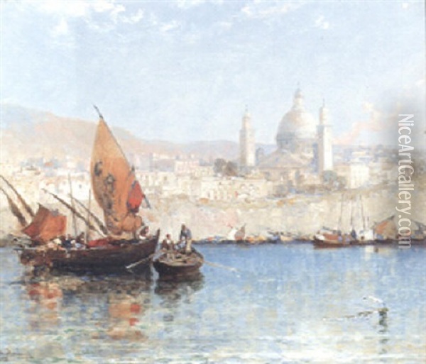 The Bay Of Genoa Oil Painting - Arthur Joseph Meadows