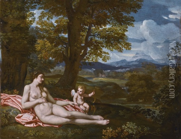 Venus And Cupid Oil Painting - Nicolas Poussin