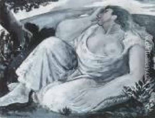 Reclining Female Oil Painting - Bernard Meninsky