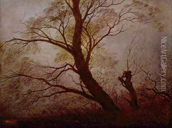 Trees in the moonlight Oil Painting - Caspar David Friedrich