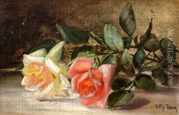 Still Life With Two Roses Oil Painting - Patty Prather Thum