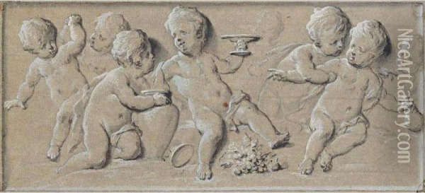 Design For A Frieze With Bacchanalian Putti. Oil Painting - Aert Schouman