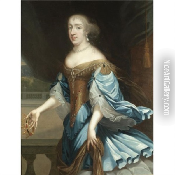 Portrait Of A Lady Holding A Crown Oil Painting - Charles Beaubrun