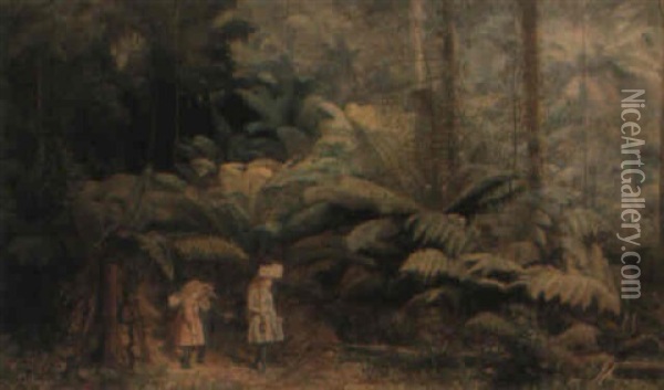 Children In A Forest Glade Oil Painting - Isaac Whitehead