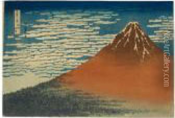 Gaifu Kaisei Oil Painting - Katsushika Hokusai