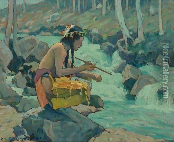 Indian By A Stream Oil Painting - Eanger Irving Couse