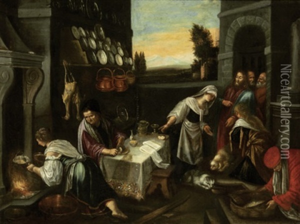 Christus Im Hause Von Maria Und Martha Oil Painting - Jacopo dal Ponte Bassano
