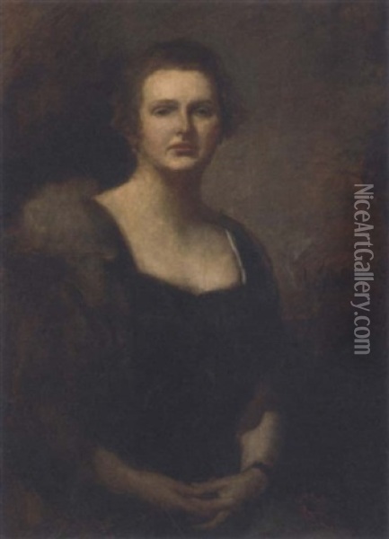 Portrait Of The Artist's Daughter In A Fur Wrap Oil Painting - Leopold Schmutzler