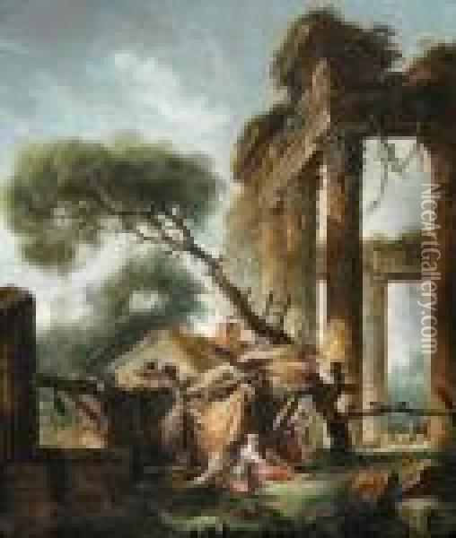 Bergers Et Enfants Dans Des Ruines Oil Painting - Hubert Robert