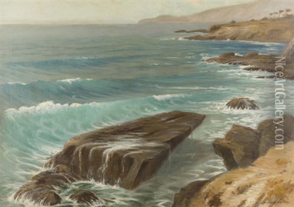 Driping [sic] Rock, Arch Beach, Cal Oil Painting - Frank William Cuprien
