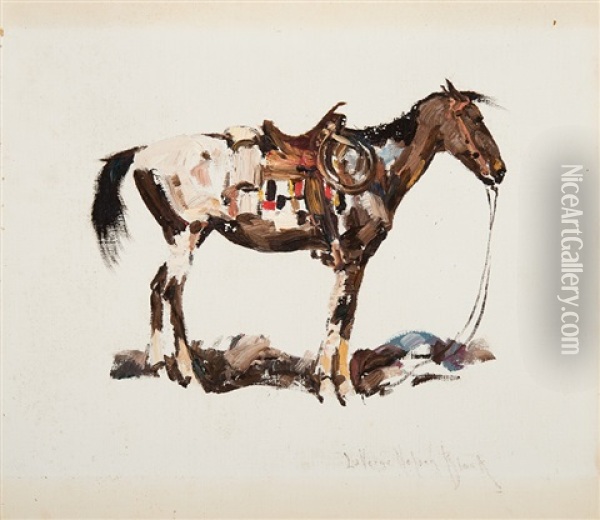 Saddled Pony Oil Painting - Laverne Nelson Black