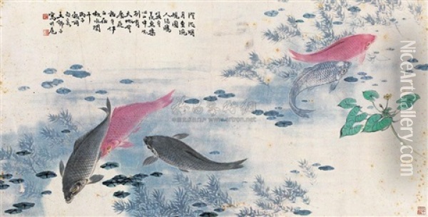 Carps Oil Painting -  Wang Shizi