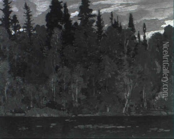 Autumn Landscape With A Lake Oil Painting - Francis Hans Johnston