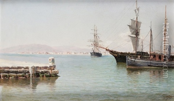 Entrada A Puerto, 1891 Oil Painting - Emilio Ocon