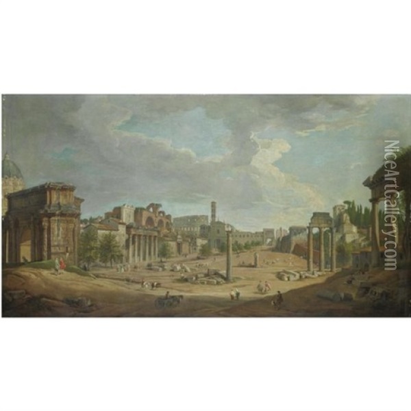 Il Foro Romano Dal Clivus Capitolinus Oil Painting - Giovanni Paolo Panini