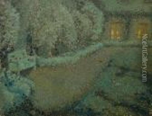 Le Jardin Blanc Au Clair De Lune Oil Painting - Henri Eugene Augustin Le Sidaner