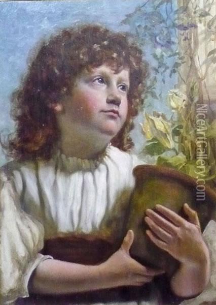 Girl With Flower Pot Oil Painting - Norman Macbeth