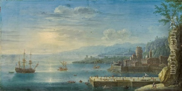 Mediterrane Hafenszene Oil Painting - Orazio Grevenbroeck