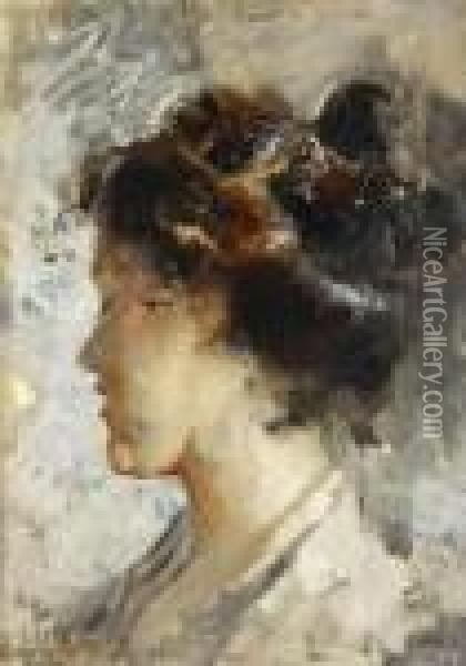 Profilo Di Donna Con Chignon Oil Painting - Vincenzo Irolli