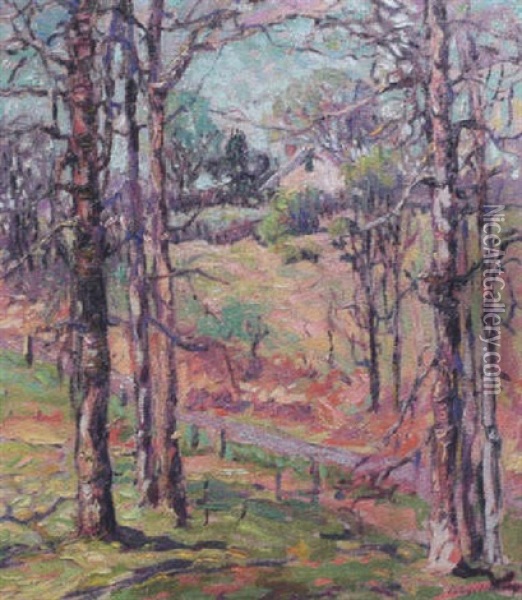 Wooded Landscape With House Oil Painting - Kathryn E. Bard Cherry