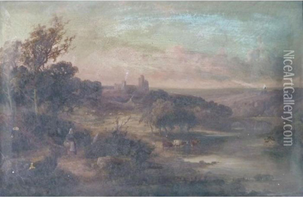 River Landscape Oil Painting - Edmund John Niemann, Snr.