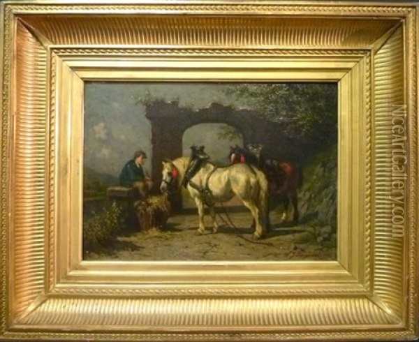 La Halte Des Chevaux Oil Painting - Willem Jacobus Boogaard