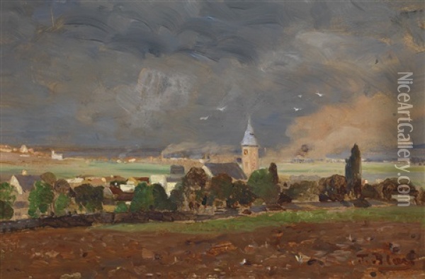 Dorflandschaft Vor Dem Unwetter Oil Painting - Tina Blau-Lang