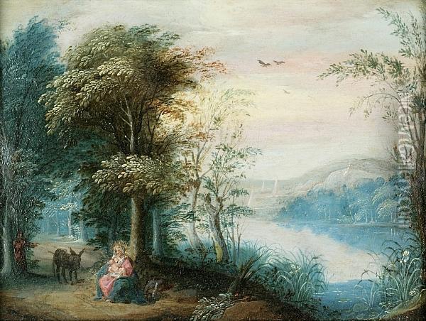 Rest On The Flight Into Egypt Oil Painting - Jan Brueghal The Elder