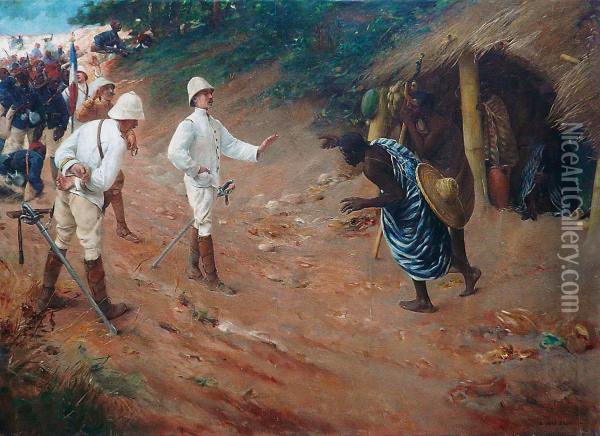 Lasoumission De Behanzin Au General Dodds Oil Painting - Ernest Jean Delahaye