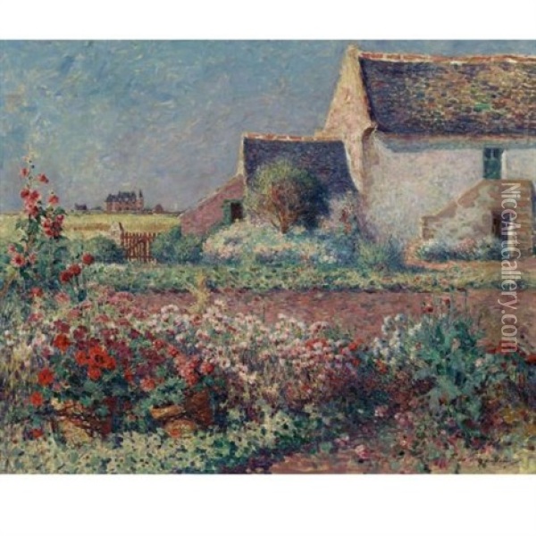 Pots De Geraniums Dans Le Jardin De Kervaudu Oil Painting - Ferdinand du Puigaudeau